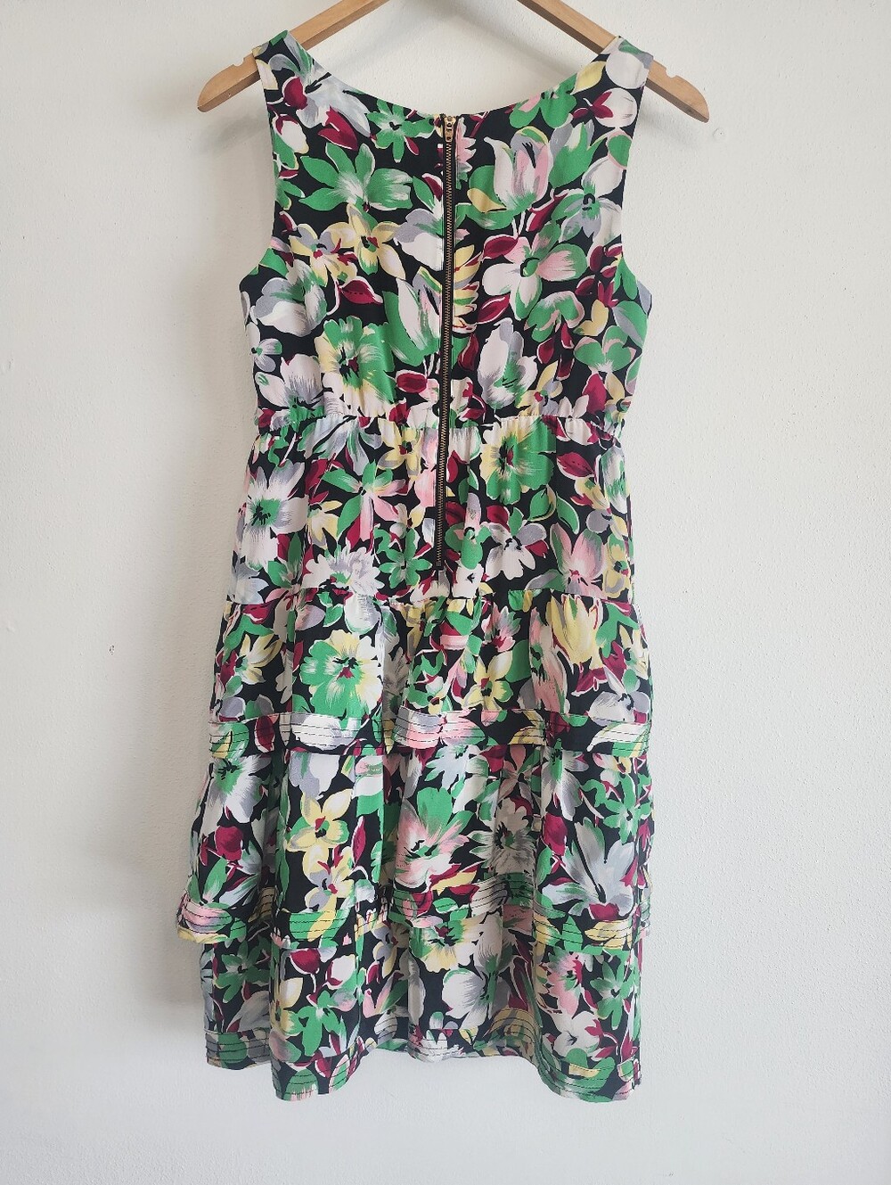 Moulinette Soeurs Akebia Floral Tiered Ruffle Sleeveless Silk Mini Dress Size 2 - Picture 10 of 12
